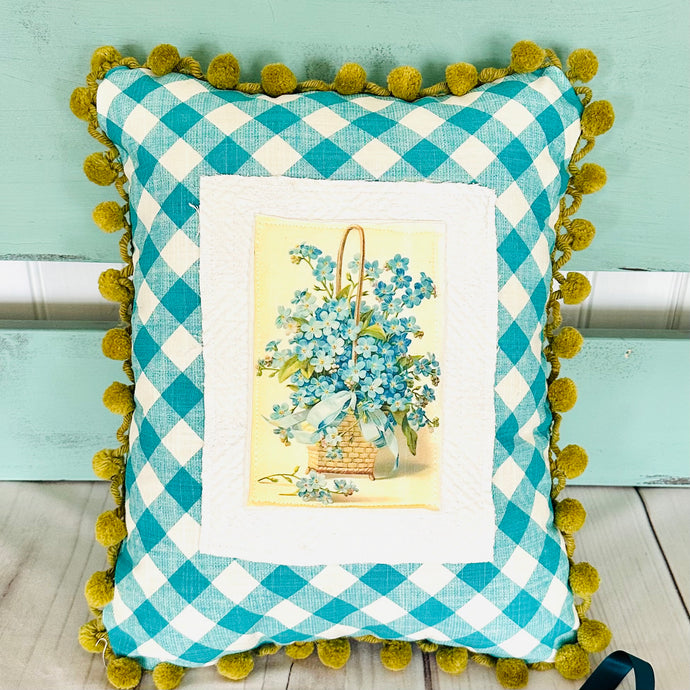 Forget-Me-Not Aqua Check with Pom Poms