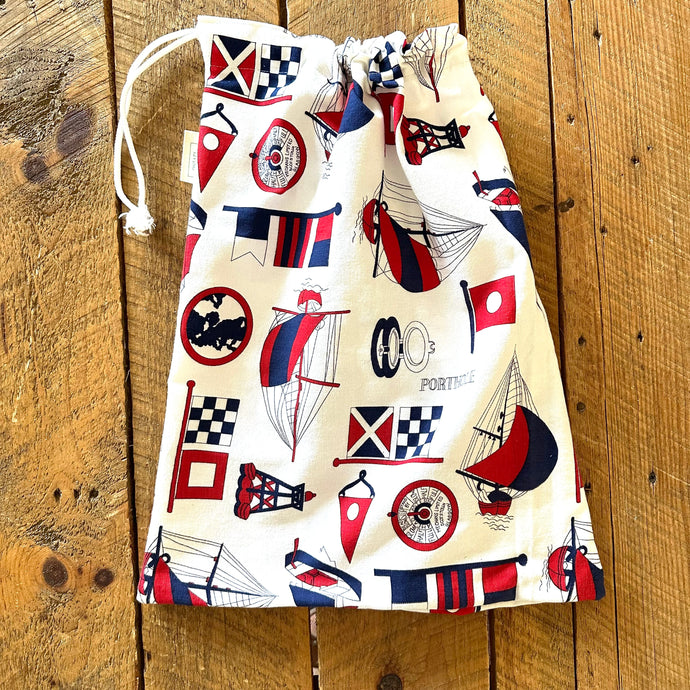 Nautical Cotton Drawstring Bag